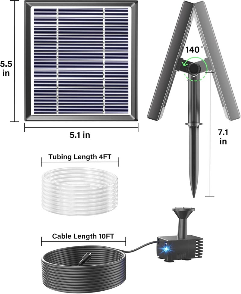 Biling Solar Fountain for Bird Bath, Solar Panel Kit Outdoor Solar Water Pump with 4ft Tubing for Hummingbird Bath, Small Pond and Fish Tank - Image 5